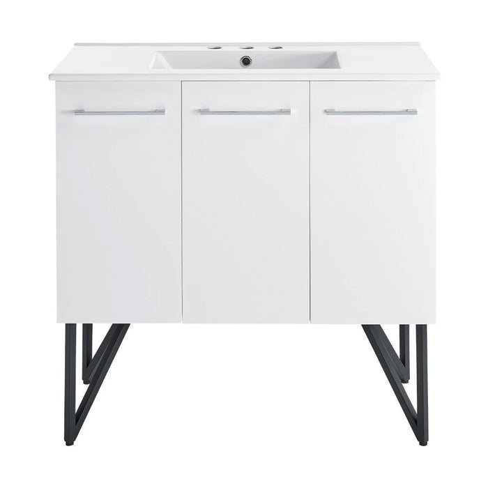 Swiss Madison Annecy 36 in. White Bathroom Vanity With White, 3-Hole Ceramic Sink Top - SM-BV213-3