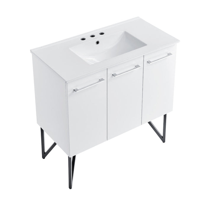 Swiss Madison Annecy 36 in. White Bathroom Vanity With White, 3-Hole Ceramic Sink Top - SM-BV213-3