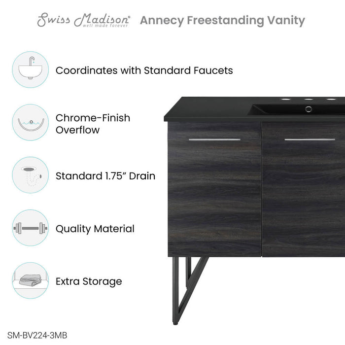 Swiss Madison Annecy 48 in. Black Walnut Bathroom Vanity With Black, 3-Hole Ceramic Sink Top - SM-BV224-3MB