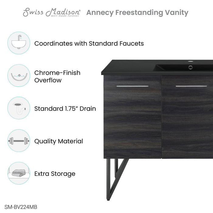 Swiss Madison Annecy 48 in. Black Walnut Bathroom Vanity With Black Ceramic Sink Top - SM-BV224MB