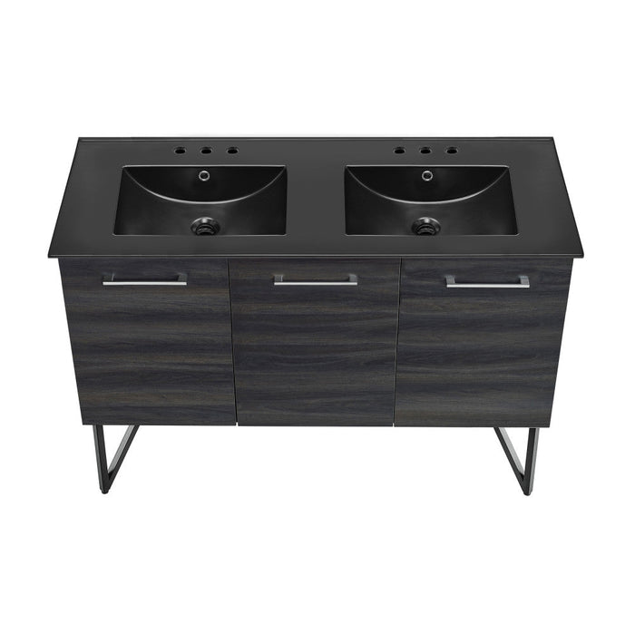 Swiss Madison Annecy 48 in. Black Walnut, Double Basin Bathroom Vanity With Black, 3-Hole Ceramic Sink Top - SM-BV224D-3MB