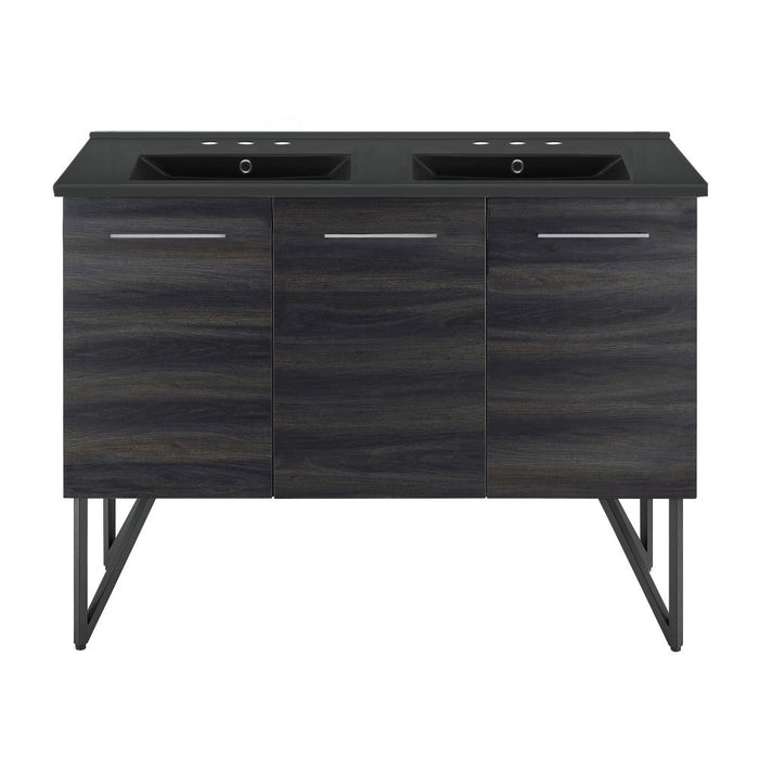 Swiss Madison Annecy 48 in. Black Walnut, Double Basin Bathroom Vanity With Black, 3-Hole Ceramic Sink Top - SM-BV224D-3MB