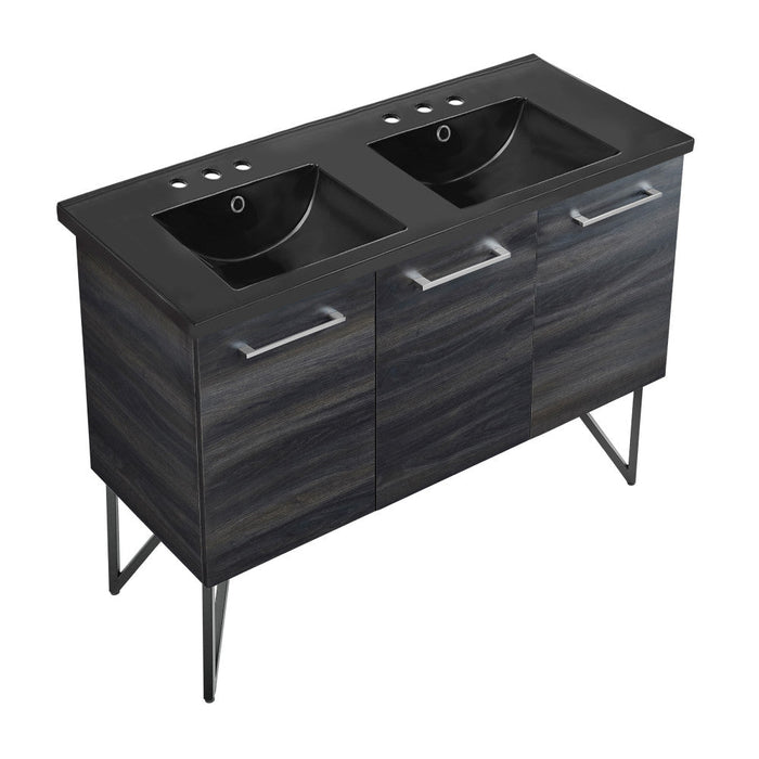 Swiss Madison Annecy 48 in. Black Walnut, Double Basin Bathroom Vanity With Black, 3-Hole Ceramic Sink Top - SM-BV224D-3MB