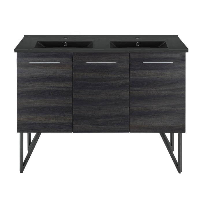 Swiss Madison Annecy 48 in. Black Walnut, Double Basin Bathroom Vanity With Black Ceramic Sink Top - SM-BV224DMB