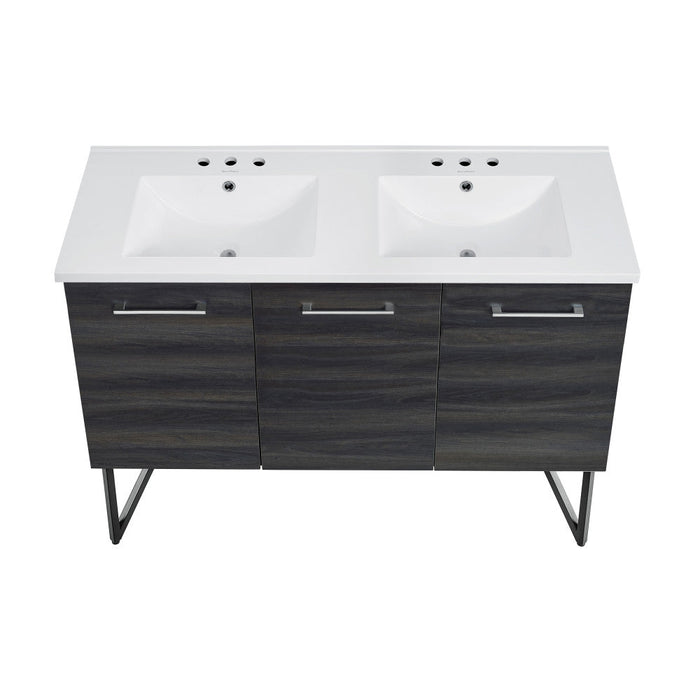 Swiss Madison Annecy 48 in. Black Walnut, Double Basin Bathroom Vanity With White, 3-Hole Ceramic Sink Top - SM-BV224D-3