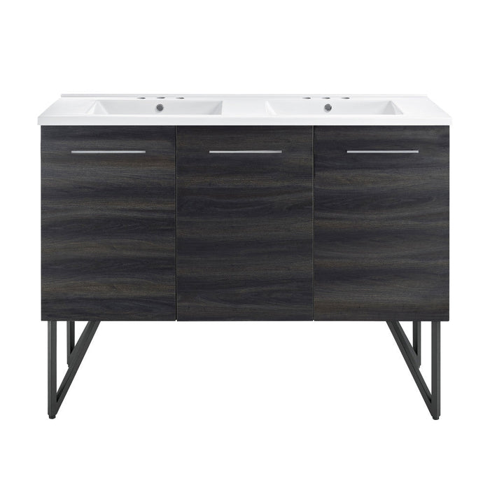 Swiss Madison Annecy 48 in. Black Walnut, Double Basin Bathroom Vanity With White, 3-Hole Ceramic Sink Top - SM-BV224D-3