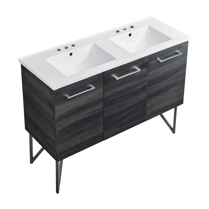 Swiss Madison Annecy 48 in. Black Walnut, Double Basin Bathroom Vanity With White, 3-Hole Ceramic Sink Top - SM-BV224D-3