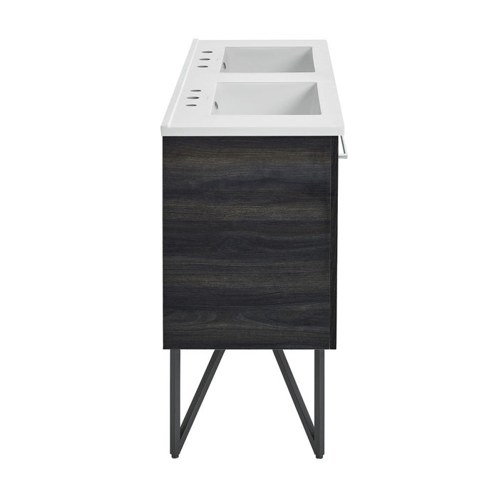 Swiss Madison Annecy 48 in. Black Walnut, Double Basin Bathroom Vanity With White, 3-Hole Ceramic Sink Top - SM-BV224D-3