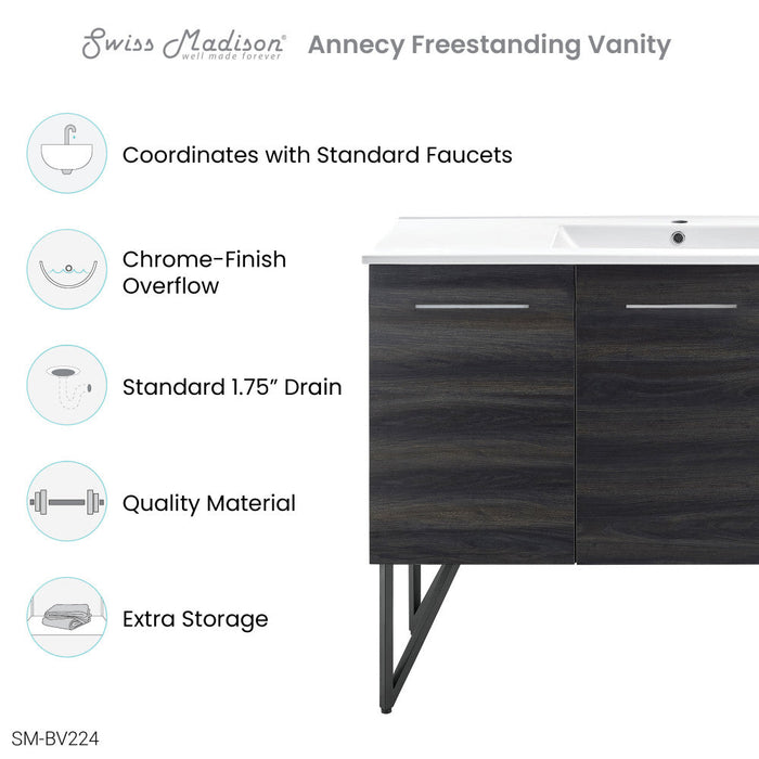 Swiss Madison Annecy 48 Single, Black Walnut, Two Doors, One Drawer, Bathroom Vanity - SM-BV224