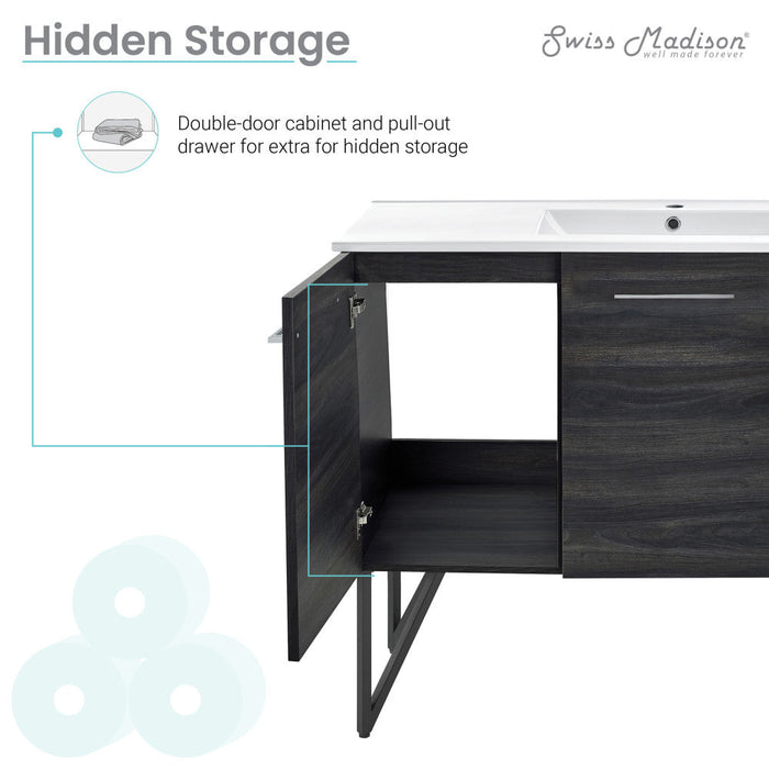 Swiss Madison Annecy 48 Single, Black Walnut, Two Doors, One Drawer, Bathroom Vanity - SM-BV224