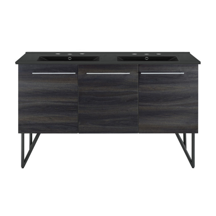 Swiss Madison Annecy 60 in. Black Walnut, Double Basin Bathroom Vanity With Black, 3-Hole Artificial Stone Sink Top - SM-BV226D-3MB