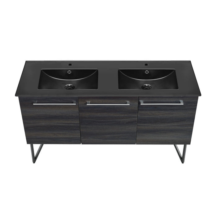 Swiss Madison Annecy 60 in. Black Walnut, Double Basin Bathroom Vanity With Black Artificial Stone Sink Top - SM-BV226DMB