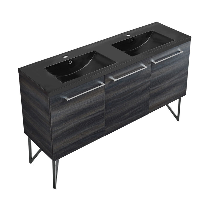 Swiss Madison Annecy 60 in. Black Walnut, Double Basin Bathroom Vanity With Black Artificial Stone Sink Top - SM-BV226DMB