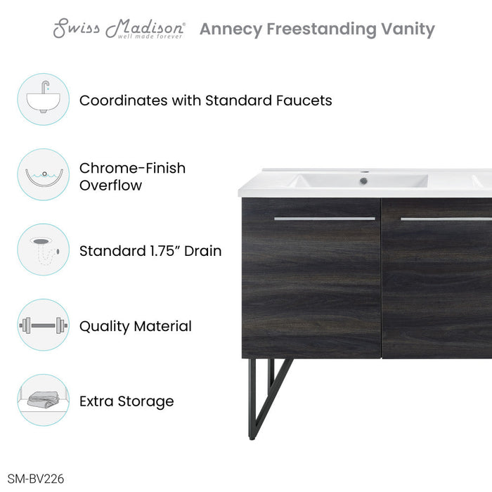 Swiss Madison Annecy 60 Double, Black Walnut, Two Doors, One Drawer, Bathroom Vanity - SM-BV226