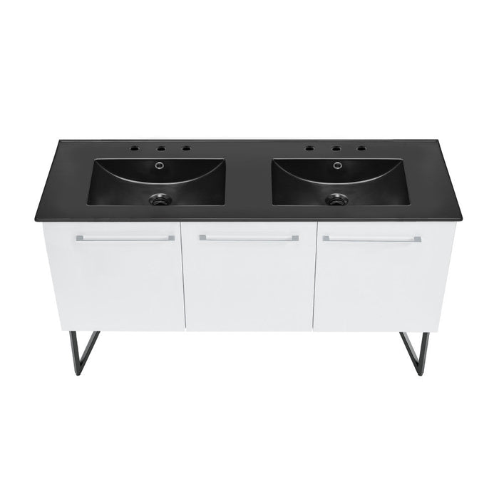 Swiss Madison Annecy 60 in. White, Double Basin Bathroom Vanity With Black, 3-Hole Artificial Stone Sink Top - SM-BV216D-3MB