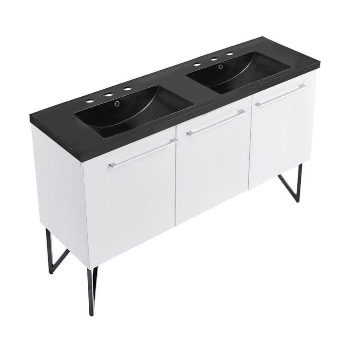 Swiss Madison Annecy 60 in. White, Double Basin Bathroom Vanity With Black, 3-Hole Artificial Stone Sink Top - SM-BV216D-3MB