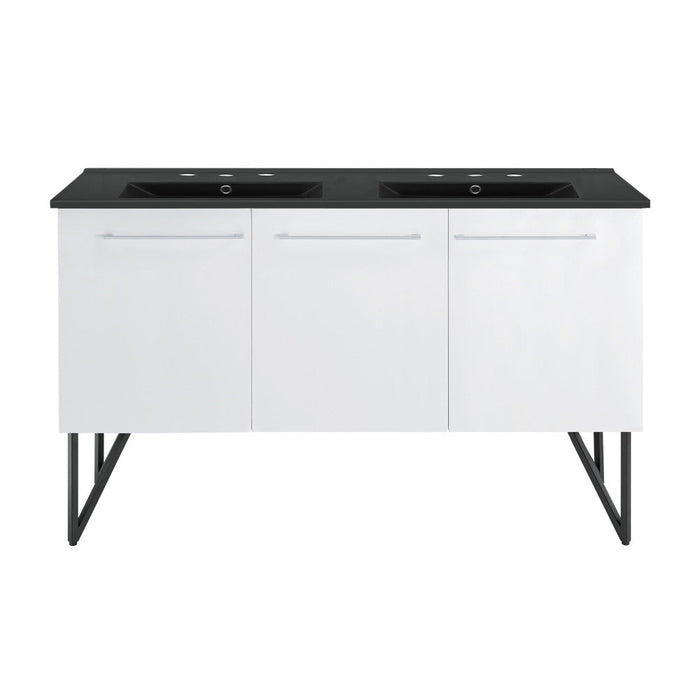 Swiss Madison Annecy 60 in. White, Double Basin Bathroom Vanity With Black, 3-Hole Artificial Stone Sink Top - SM-BV216D-3MB