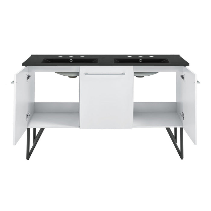 Swiss Madison Annecy 60 in. White, Double Basin Bathroom Vanity With Black, 3-Hole Artificial Stone Sink Top - SM-BV216D-3MB