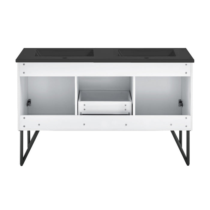 Swiss Madison Annecy 60 in. White, Double Basin Bathroom Vanity With Black Artificial Stone Sink Top - SM-BV216DMB