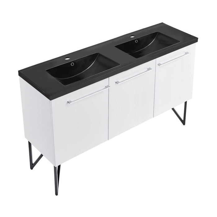 Swiss Madison Annecy 60 in. White, Double Basin Bathroom Vanity With Black Artificial Stone Sink Top - SM-BV216DMB