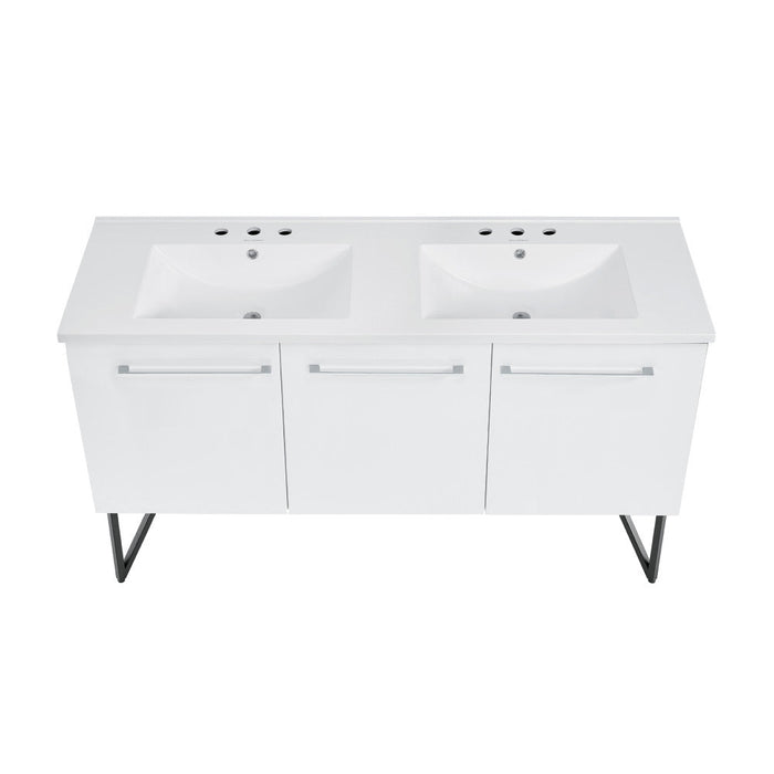 Swiss Madison Annecy 60 in. White, Double Basin Bathroom Vanity With White, 3-Hole Artificial Stone Sink Top - SM-BV216D-3