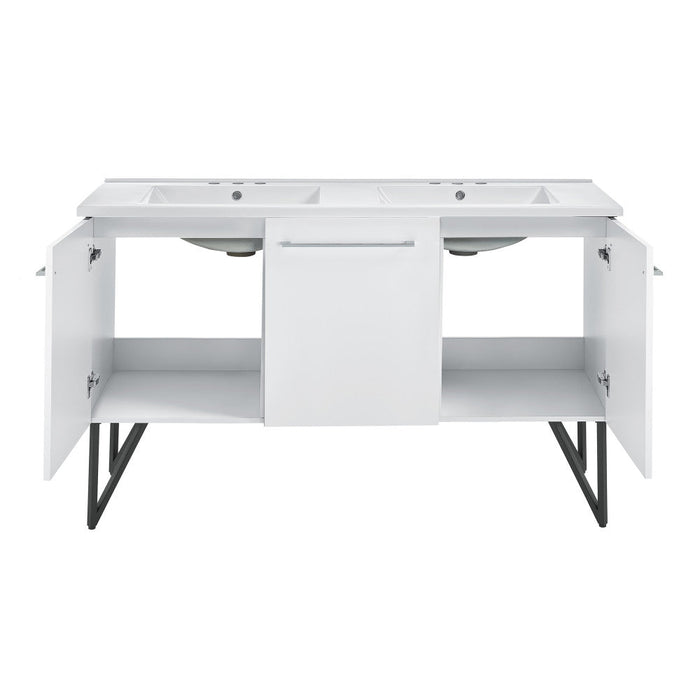 Swiss Madison Annecy 60 in. White, Double Basin Bathroom Vanity With White, 3-Hole Artificial Stone Sink Top - SM-BV216D-3