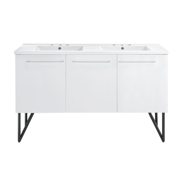 Swiss Madison Annecy 60 in. White, Double Basin Bathroom Vanity With White, 3-Hole Artificial Stone Sink Top - SM-BV216D-3