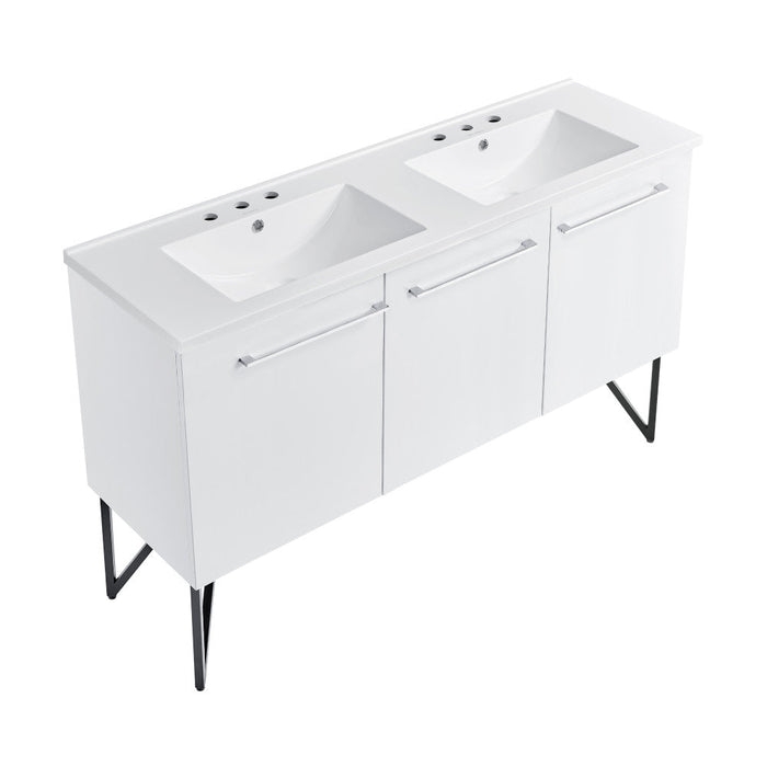 Swiss Madison Annecy 60 in. White, Double Basin Bathroom Vanity With White, 3-Hole Artificial Stone Sink Top - SM-BV216D-3