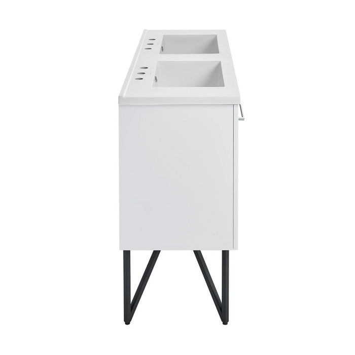 Swiss Madison Annecy 60 in. White, Double Basin Bathroom Vanity With White, 3-Hole Artificial Stone Sink Top - SM-BV216D-3