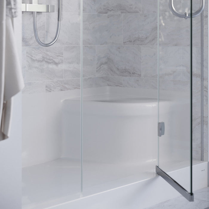 Swiss Madison Aquatique 60" x 32" Single Threshold Shower Base With Left Hand Drain and Integral Right Hand Seat in White - SM-SB537W