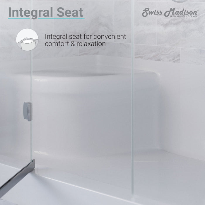 Swiss Madison Aquatique 60" x 32" Single Threshold Shower Base With Left Hand Drain and Integral Right Hand Seat in White - SM-SB537W