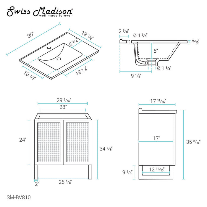 Swiss Madison Arles 30" Single, Bathroom Vanity in Honey - SM-BV810