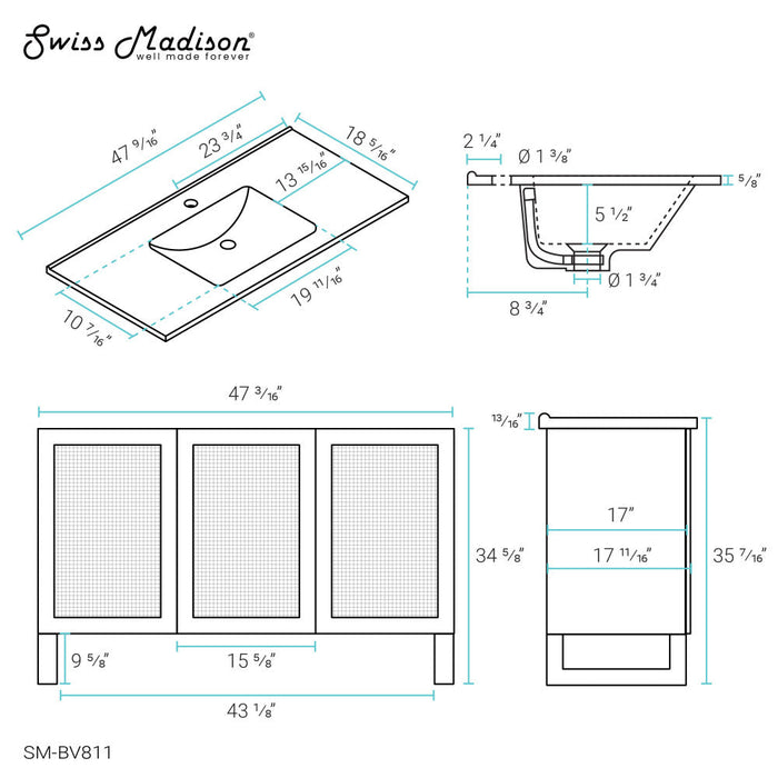 Swiss Madison Arles 48" Single, Bathroom Vanity in Honey - SM-BV811