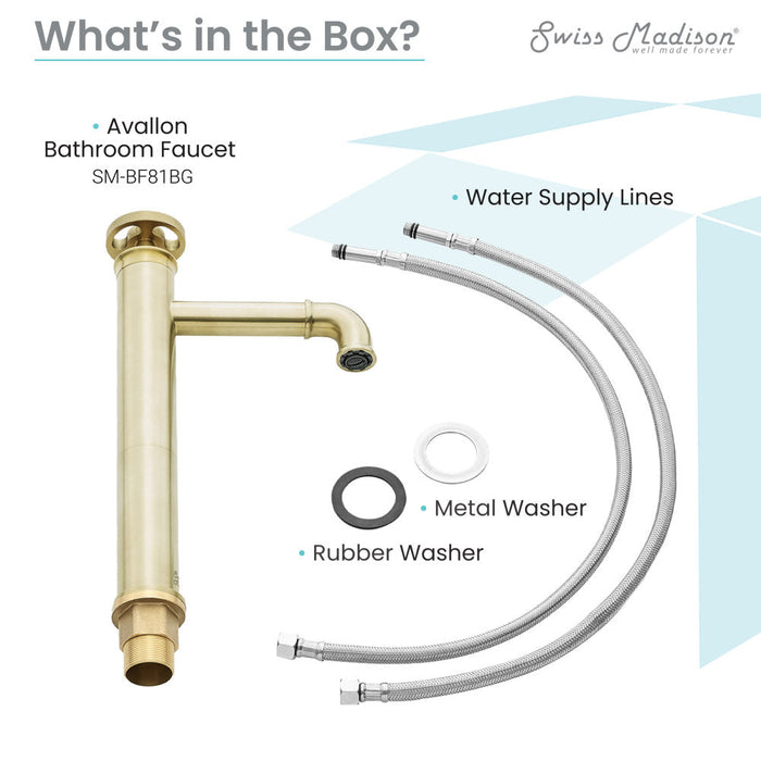 Swiss Madison Avallon Single Hole, Single-Handle Wheel, High Arc Bathroom Faucet in Brushed Gold - SM-BF81BG