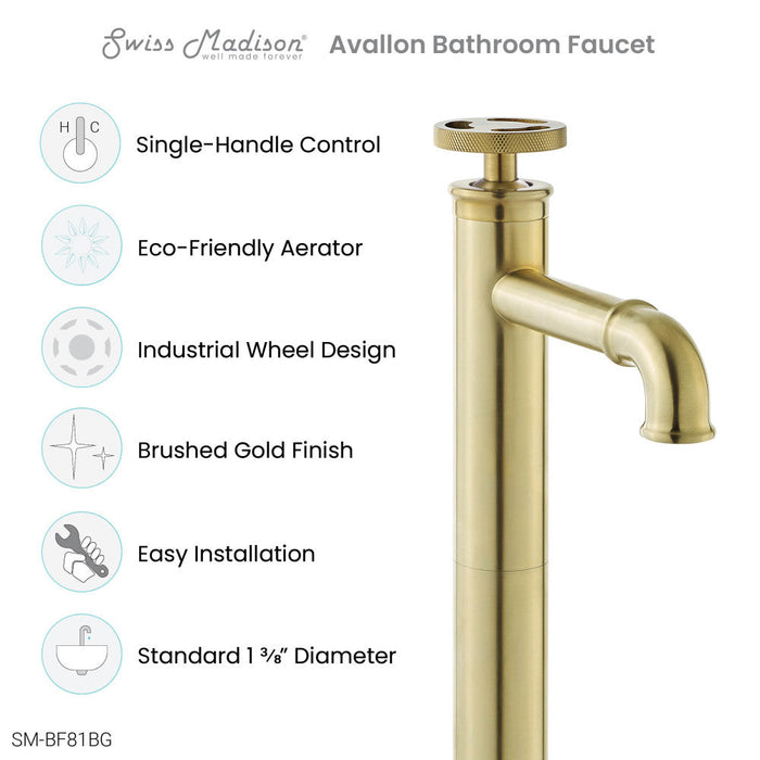 Swiss Madison Avallon Single Hole, Single-Handle Wheel, High Arc Bathroom Faucet in Brushed Gold - SM-BF81BG