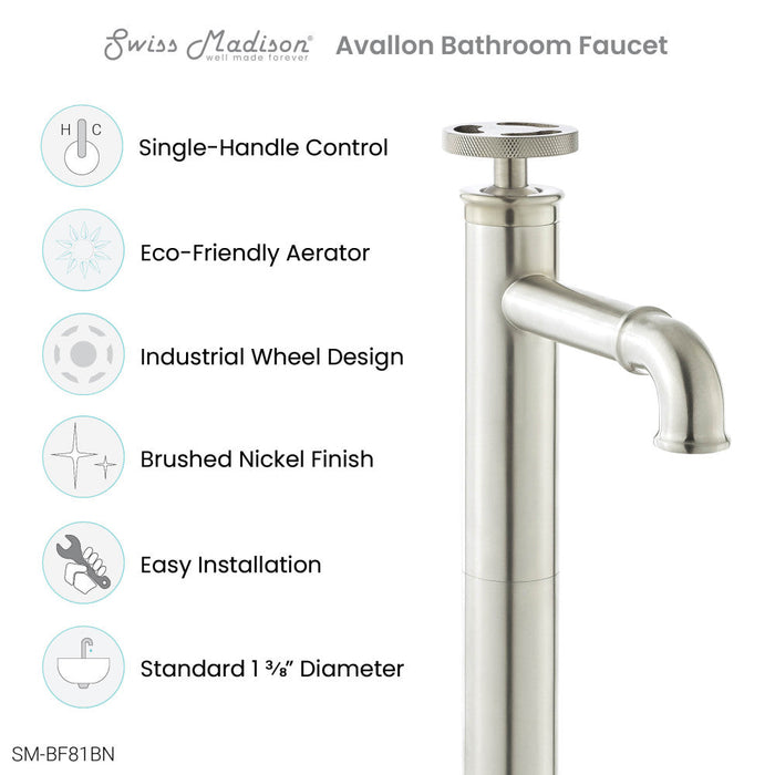 Swiss Madison Avallon Single Hole, Single-Handle Wheel, High Arc Bathroom Faucet in Brushed Nickel - SM-BF81BN