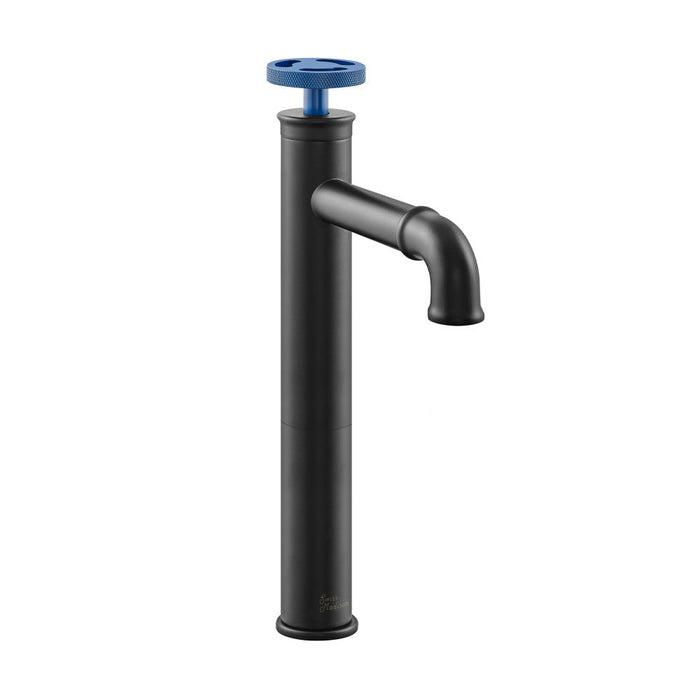 Swiss Madison Avallon Single Hole, Single-Handle Wheel, High Arc Bathroom Faucet in Matte Black with Blue Handles - SM-BF84BB