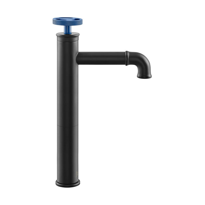 Swiss Madison Avallon Single Hole, Single-Handle Wheel, High Arc Bathroom Faucet in Matte Black with Blue Handles - SM-BF84BB