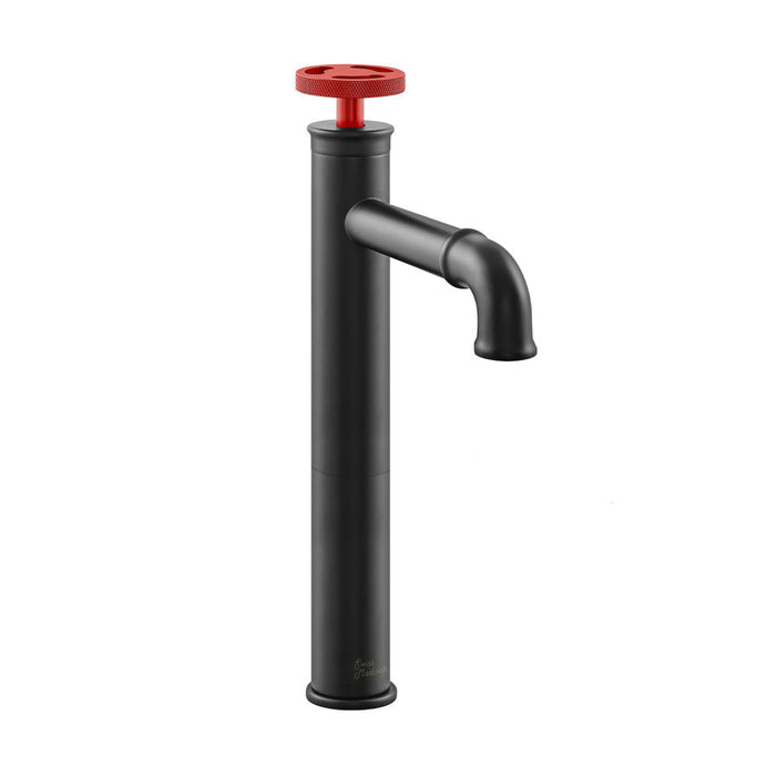 Swiss Madison Avallon Single Hole, Single-Handle Wheel, High Arc Bathroom Faucet in Matte Black with Red Handles - SM-BF84BR