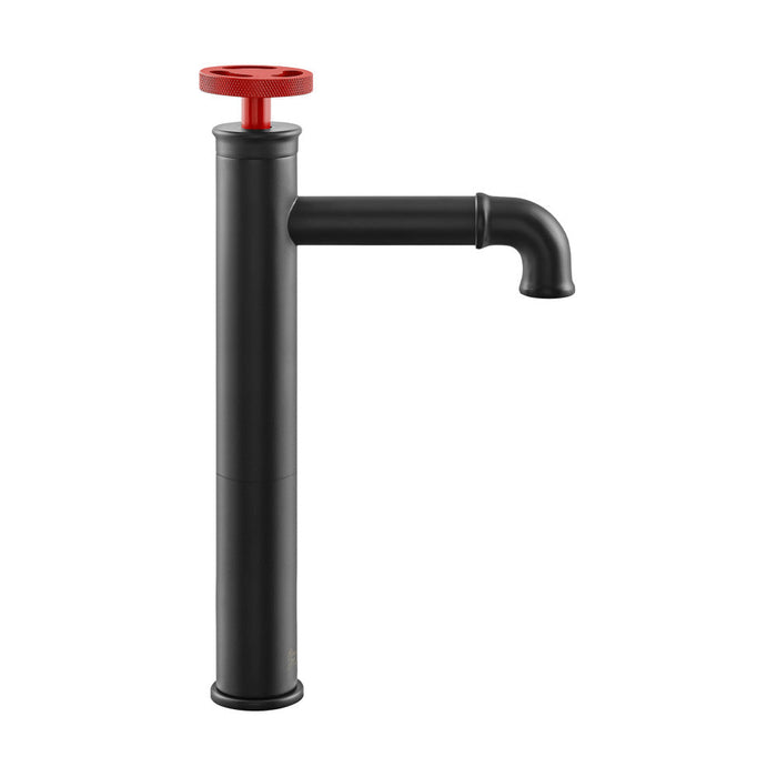 Swiss Madison Avallon Single Hole, Single-Handle Wheel, High Arc Bathroom Faucet in Matte Black with Red Handles - SM-BF84BR