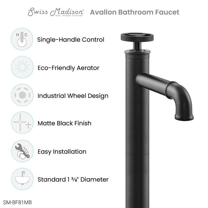 Swiss Madison Avallon Single Hole, Single-Handle Wheel, High Arc Bathroom Faucet in Matte Black - SM-BF81MB