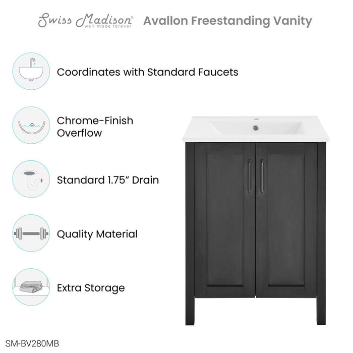 Swiss Madison Avallon 24" Bathroom Vanity in Matte Black - SM-BV280MB