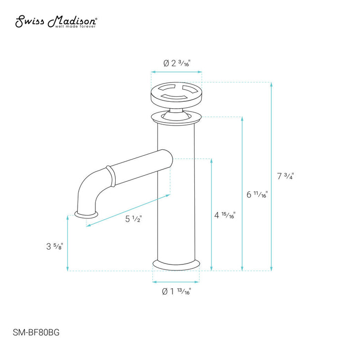 Swiss Madison Avallon Single Hole, Single-Handle Wheel, Bathroom Faucet in Brushed Gold - SM-BF80BG