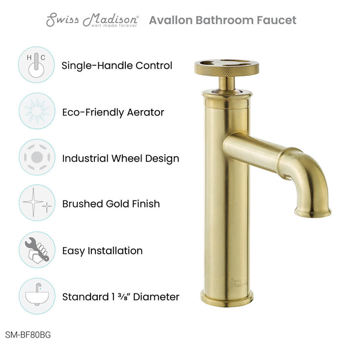 Swiss Madison Avallon Single Hole, Single-Handle Wheel, Bathroom Faucet in Brushed Gold - SM-BF80BG