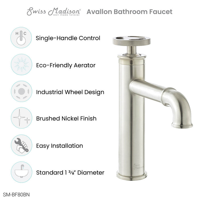 Swiss Madison Avallon Single Hole, Single-Handle Wheel, Bathroom Faucet in Brushed Nickel - SM-BF80BN