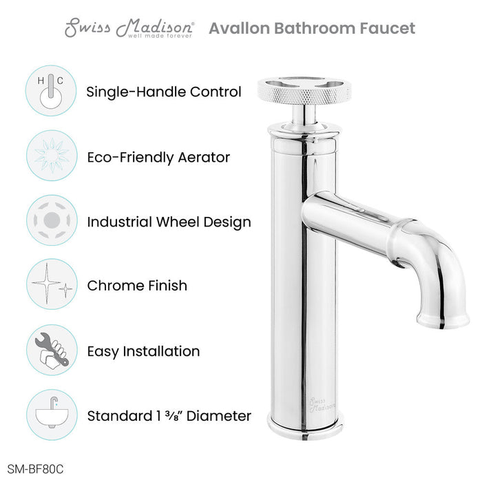 Swiss Madison Avallon Single Hole, Single-Handle Wheel, Bathroom Faucet in Chrome - SM-BF80C