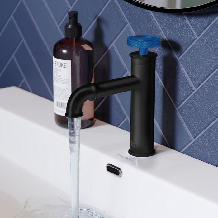 Swiss Madison Avallon Single Hole, Single-Handle Wheel, Bathroom Faucet in Matte Black with Blue Handle - SM-BF83BB