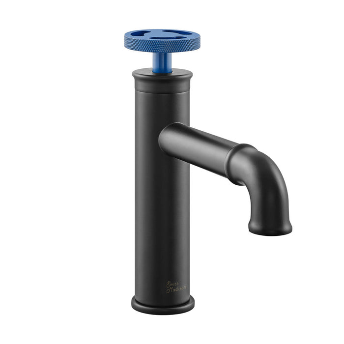 Swiss Madison Avallon Single Hole, Single-Handle Wheel, Bathroom Faucet in Matte Black with Blue Handle - SM-BF83BB