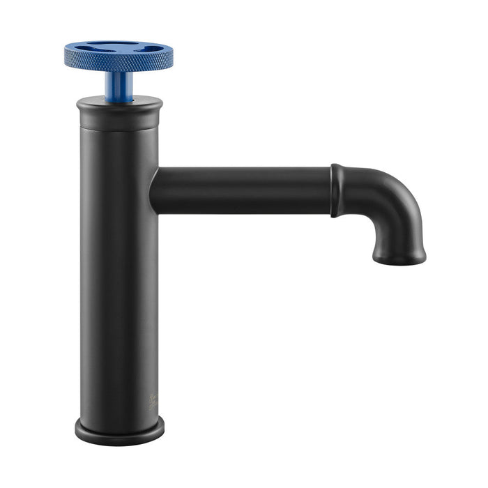 Swiss Madison Avallon Single Hole, Single-Handle Wheel, Bathroom Faucet in Matte Black with Blue Handle - SM-BF83BB