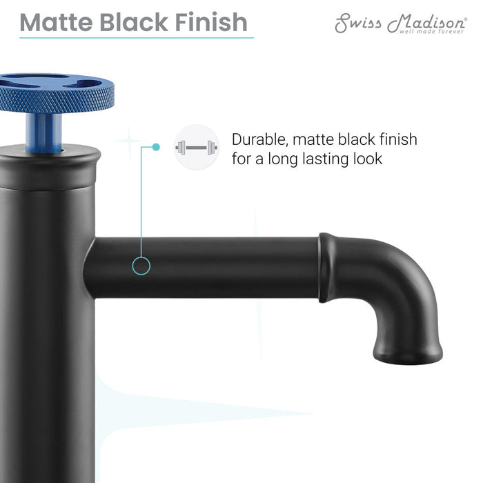 Swiss Madison Avallon Single Hole, Single-Handle Wheel, Bathroom Faucet in Matte Black with Blue Handle - SM-BF83BB